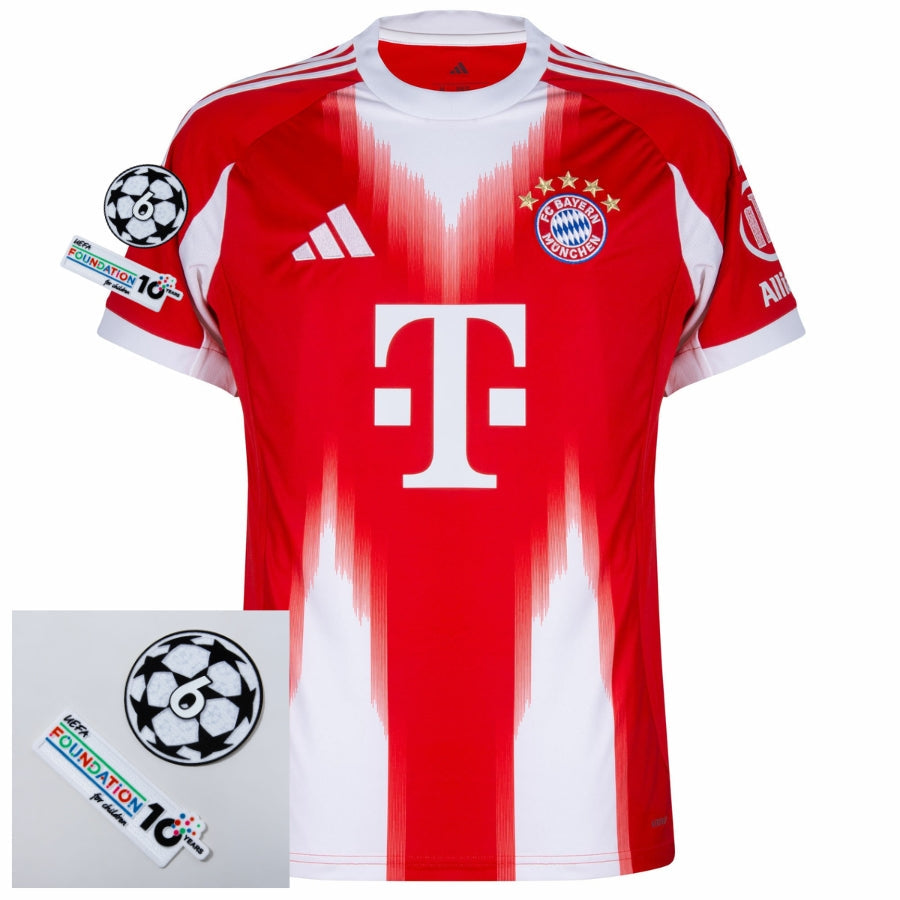 Bayern München Home Fan Jersey 2025/26 Patches UCL + 10th Anniversary UEFA Foundation