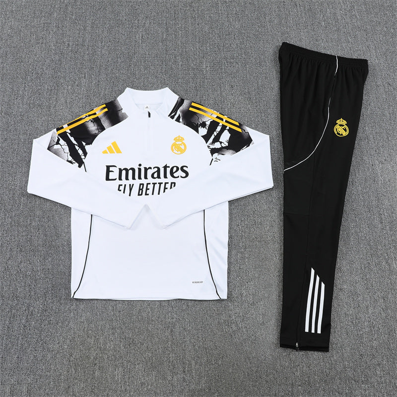 Real Madrid White/Black Tracksuit Half-Zip 25/26