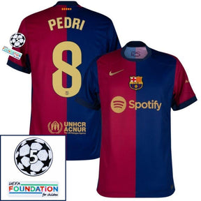 Barcelona Pedri 8 Home 2024/25 Patches UCL UEFA Foundation (Official Printing)