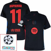 Barcelona Raphinha 11 Away Fan Jersey 2024/25 Patches UCL UEFA Foundation (Official Printing)