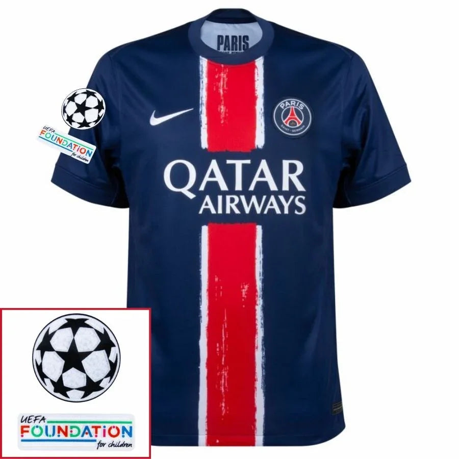 Paris Saint-Germain O.DEMBELE 10 Fan Jersey Home 2024/25 Patches UCL UEFA Foundation (Official Printing)