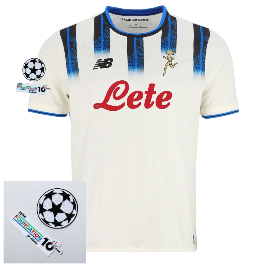Atalanta Away Fan Jersey 2025/26 Patches UCL + 10th Anniversary UEFA Foundation