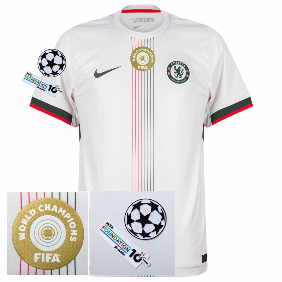 Chelsea Away Fan Jersey 2025/26 Patches FIFA World Champions + UCL + 10th Anniversary UEFA Foundation