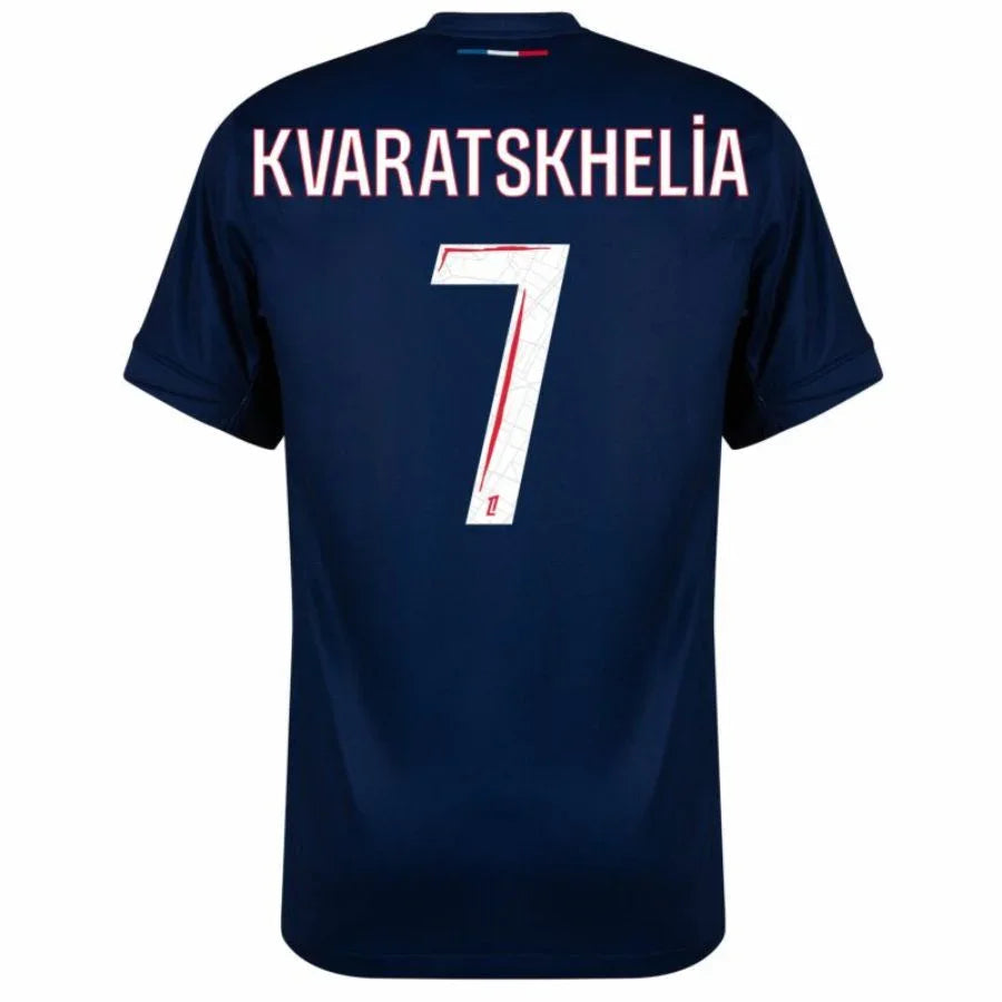 Paris Saint-Germain Kvaratskhelia 7 Fan Jersey Home 2024/25 Patches UCL UEFA Foundation (Official Printing)